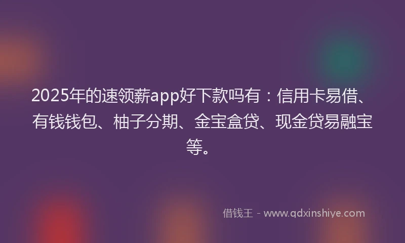 2025年的速领薪app好下款吗有：信用卡易借、有钱钱包、柚子分期、金宝盒贷、现金贷易融宝等。
