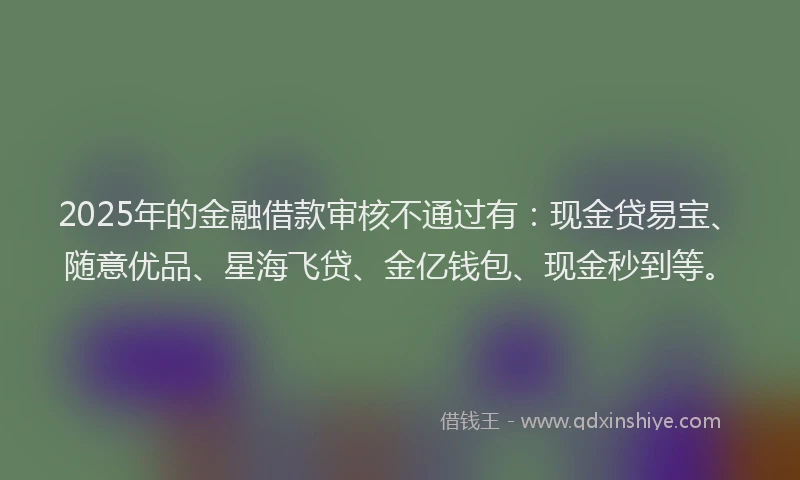 2025年的金融借款审核不通过有：现金贷易宝、随意优品、星海飞贷、金亿钱包、现金秒到等。