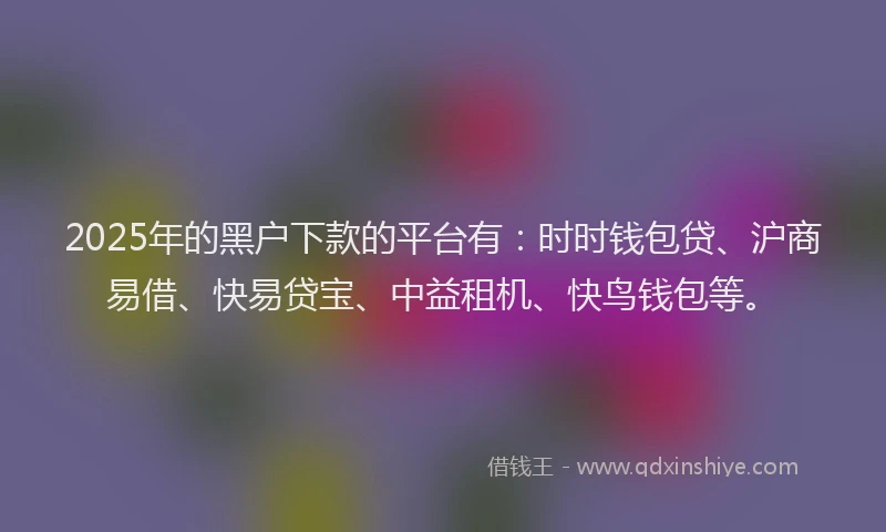 2025年的黑户下款的平台有：时时钱包贷、沪商易借、快易贷宝、中益租机、快鸟钱包等。
