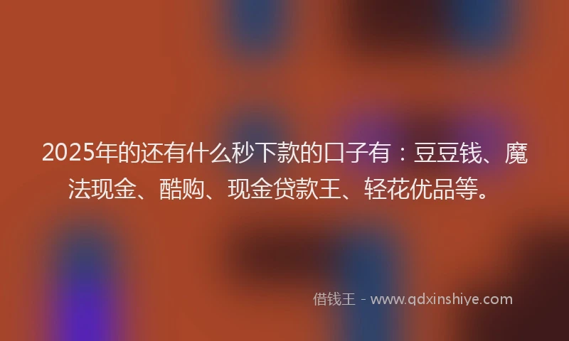 2025年的还有什么秒下款的口子有：豆豆钱、魔法现金、酷购、现金贷款王、轻花优品等。
