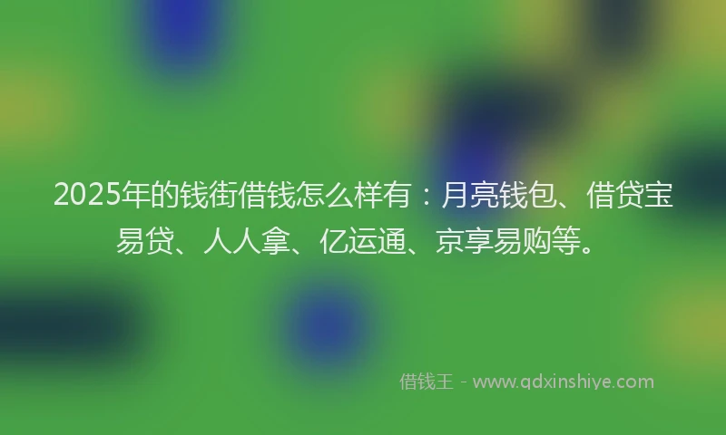 2025年的钱街借钱怎么样有：月亮钱包、借贷宝易贷、人人拿、亿运通、京享易购等。