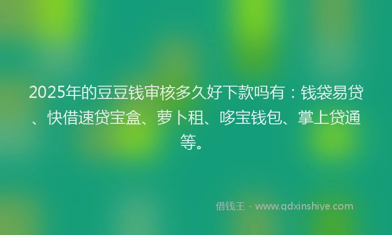 2025年的豆豆钱审核多久好下款吗有：钱袋易贷、快借速贷宝盒、萝卜租、哆宝钱包、掌上贷通等。