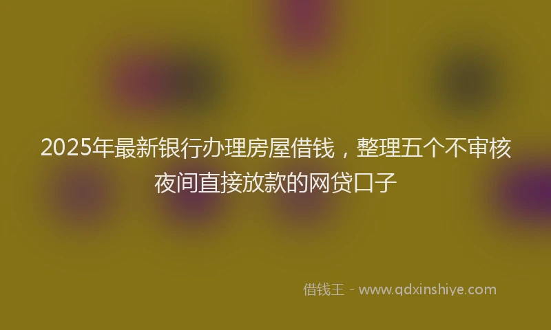 2025年最新银行办理房屋借钱，整理五个不审核夜间直接放款的网贷口子