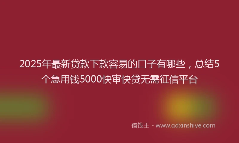 2025年最新贷款下款容易的口子有哪些，总结5个急用钱5000快审快贷无需征信平台