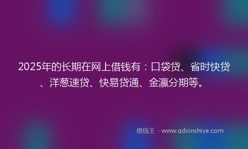 2025年的长期在网上借钱有：口袋贷、省时快贷、洋葱速贷、快易贷通、金瀛分期等。