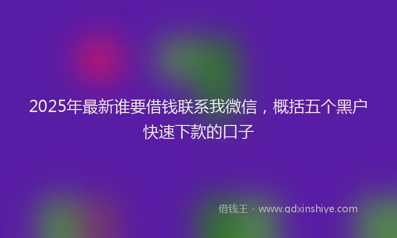 2025年最新谁要借钱联系我微信，概括五个黑户快速下款的口子