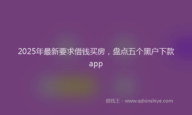 2025年最新要求借钱买房，盘点五个黑户下款app
