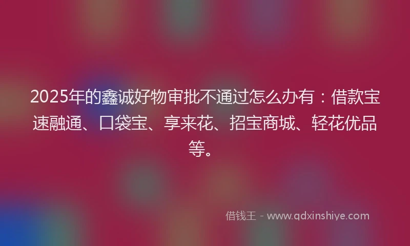 2025年的鑫诚好物审批不通过怎么办有：借款宝速融通、口袋宝、享来花、招宝商城、轻花优品等。