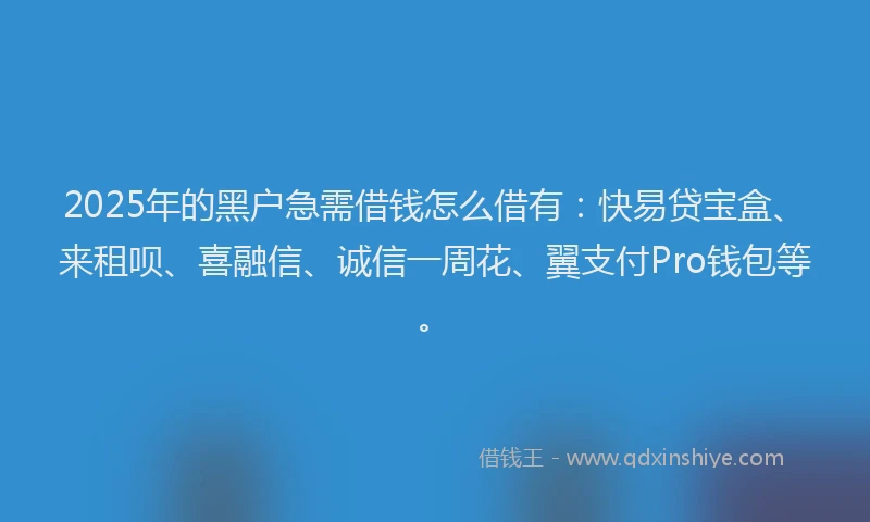 2025年的黑户急需借钱怎么借有：快易贷宝盒、来租呗、喜融信、诚信一周花、翼支付Pro钱包等。