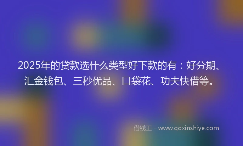 2025年的贷款选什么类型好下款的有：好分期、汇金钱包、三秒优品、口袋花、功夫快借等。