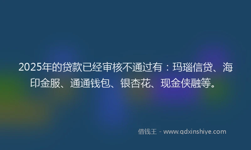2025年的贷款已经审核不通过有：玛瑙信贷、海印金服、通通钱包、银杏花、现金侠融等。
