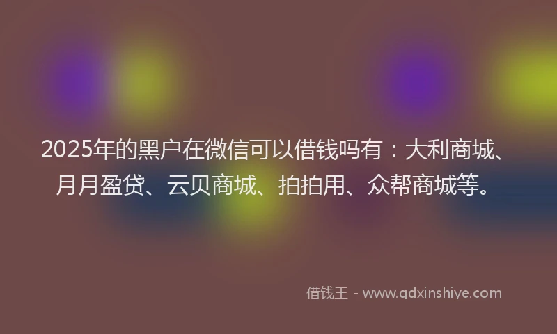 2025年的黑户在微信可以借钱吗有：大利商城、月月盈贷、云贝商城、拍拍用、众帮商城等。