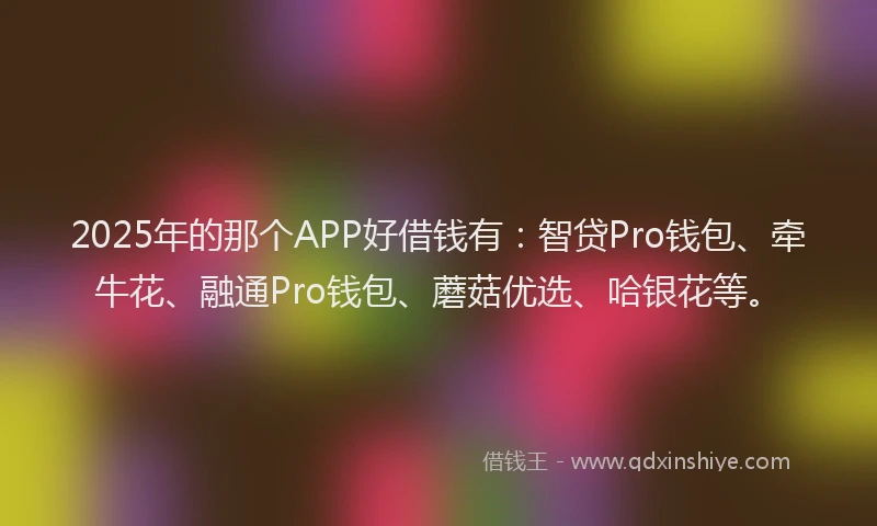 2025年的那个APP好借钱有：智贷Pro钱包、牵牛花、融通Pro钱包、蘑菇优选、哈银花等。