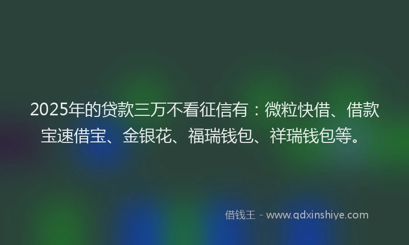 2025年的贷款三万不看征信有：微粒快借、借款宝速借宝、金银花、福瑞钱包、祥瑞钱包等。