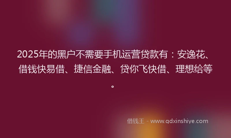 2025年的黑户不需要手机运营贷款有：安逸花、借钱快易借、捷信金融、贷你飞快借、理想给等。