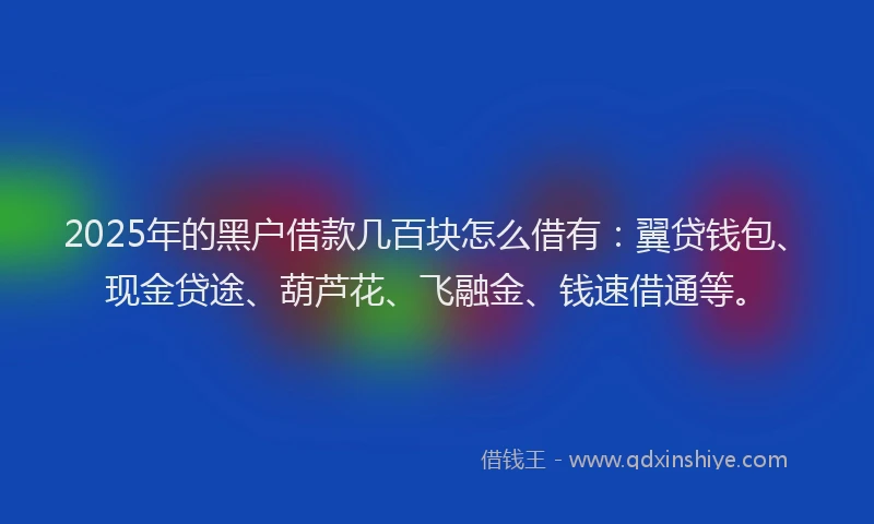 2025年的黑户借款几百块怎么借有:翼贷钱包、现金贷途、葫芦花、飞融金、钱速借通等。
