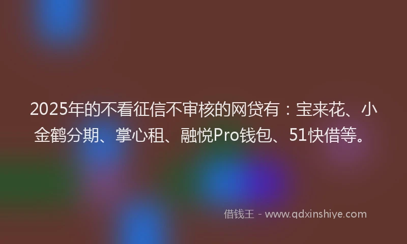 2025年的不看征信不审核的网贷有：宝来花、小金鹤分期、掌心租、融悦Pro钱包、51快借等。