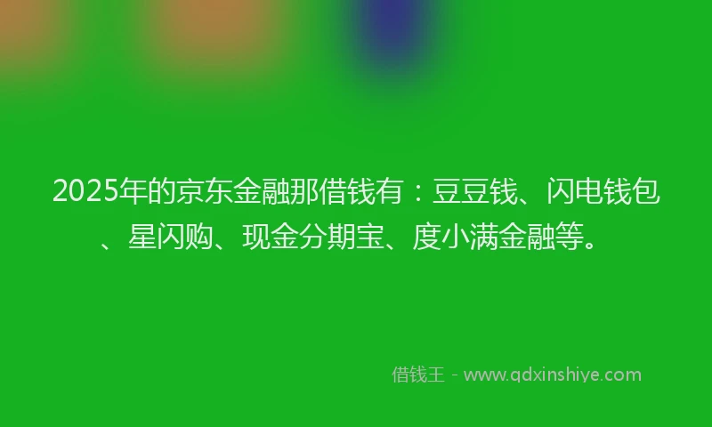 2025年的京东金融那借钱有：豆豆钱、闪电钱包、星闪购、现金分期宝、度小满金融等。
