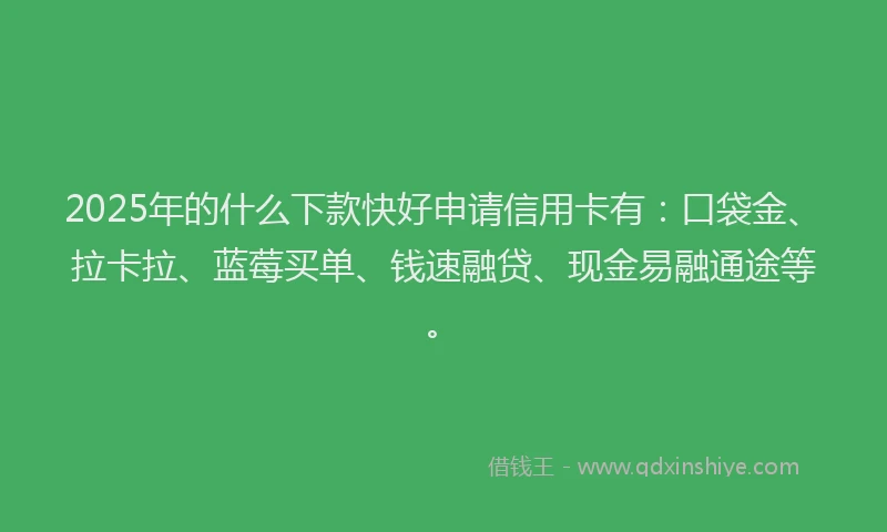 2025年的什么下款快好申请信用卡有：口袋金、拉卡拉、蓝莓买单、钱速融贷、现金易融通途等。