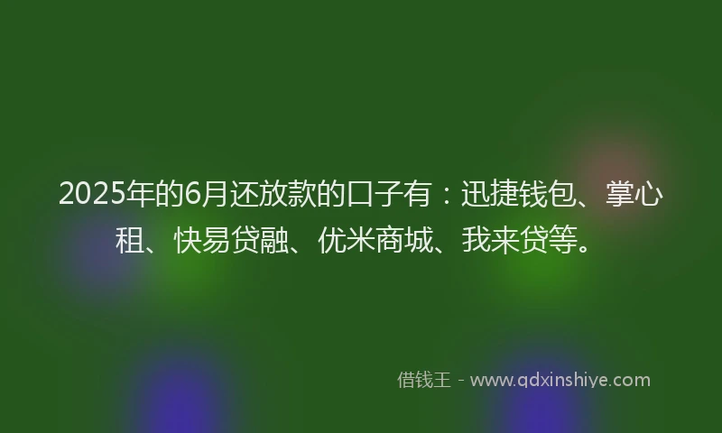 2025年的6月还放款的口子有：迅捷钱包、掌心租、快易贷融、优米商城、我来贷等。