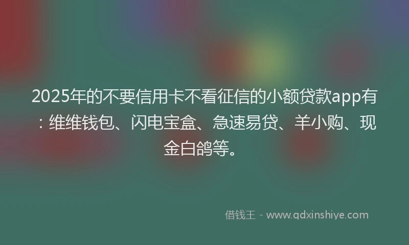 2025年的不要信用卡不看征信的小额贷款app有：维维钱包、闪电宝盒、急速易贷、羊小购、现金白鸽等。