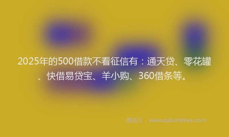 2025年的500借款不看征信有：通天贷、零花罐、快借易贷宝、羊小购、360借条等。