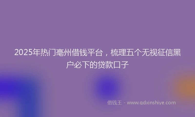 2025年热门亳州借钱平台，梳理五个无视征信黑户必下的贷款口子