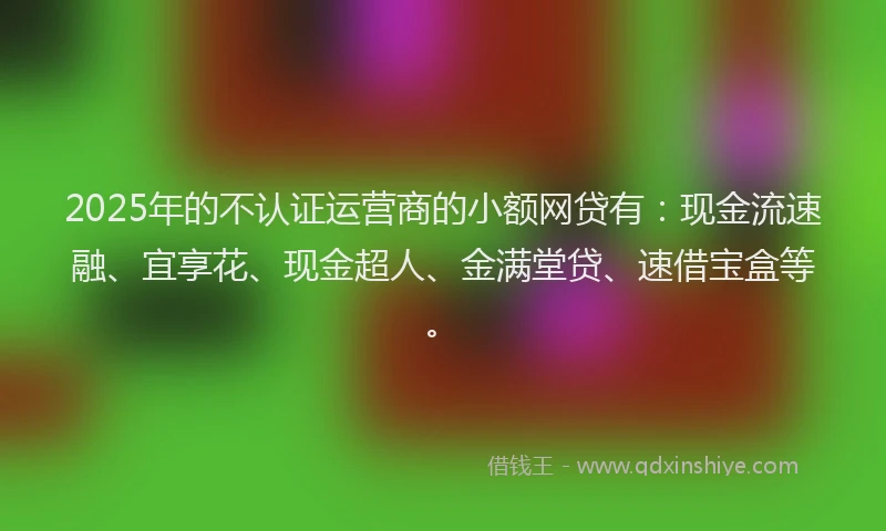 2025年的不认证运营商的小额网贷有：现金流速融、宜享花、现金超人、金满堂贷、速借宝盒等。