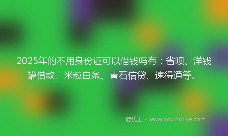 2025年的不用身份证可以借钱吗有：省呗、洋钱罐借款、米粒白条、青石信贷、速得通等。