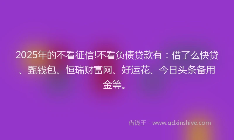 2025年的不看征信!不看负债贷款有：借了么快贷、甄钱包、恒瑞财富网、好运花、今日头条备用金等。