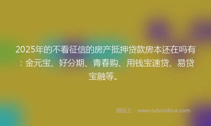 2025年的不看征信的房产抵押贷款房本还在吗有：金元宝、好分期、青春购、用钱宝速贷、易贷宝融等。