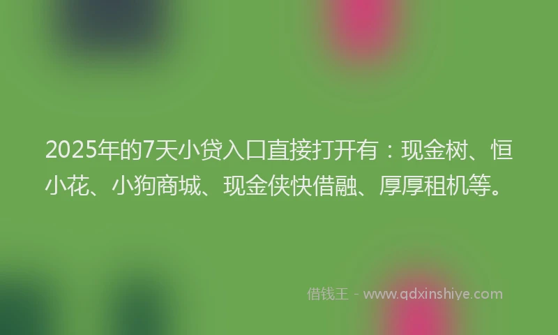2025年的7天小贷入口直接打开有：现金树、恒小花、小狗商城、现金侠快借融、厚厚租机等。