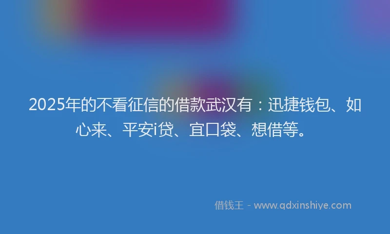 2025年的不看征信的借款武汉有：迅捷钱包、如心来、平安i贷、宜口袋、想借等。