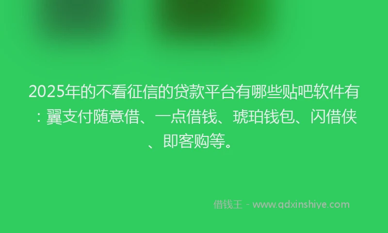 2025年的不看征信的贷款平台有哪些贴吧软件有：翼支付随意借、一点借钱、琥珀钱包、闪借侠、即客购等。