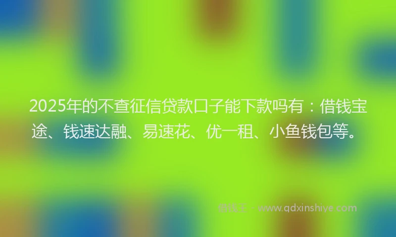 2025年的不查征信贷款口子能下款吗有：借钱宝途、钱速达融、易速花、优一租、小鱼钱包等。