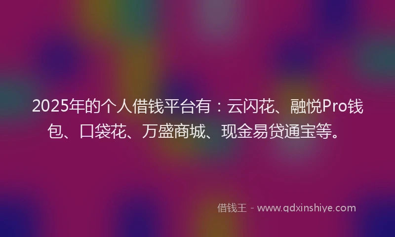 2025年的个人借钱平台有：云闪花、融悦Pro钱包、口袋花、万盛商城、现金易贷通宝等。
