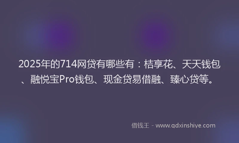 2025年的714网贷有哪些有：桔享花、天天钱包、融悦宝Pro钱包、现金贷易借融、臻心贷等。