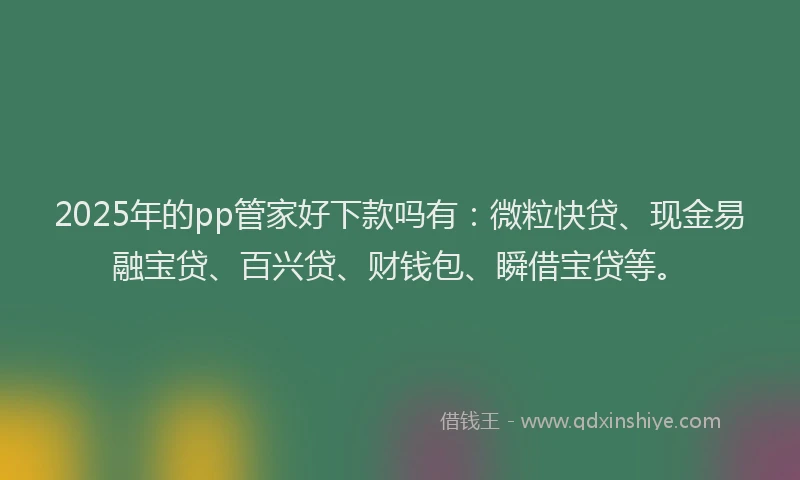2025年的pp管家好下款吗有：微粒快贷、现金易融宝贷、百兴贷、财钱包、瞬借宝贷等。