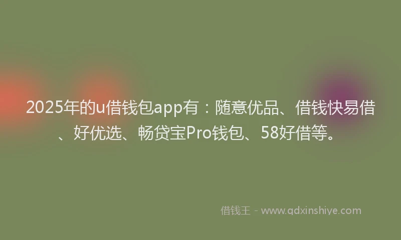 2025年的u借钱包app有:随意优品、借钱快易借、好优选、畅贷宝Pro钱包、58好借等。