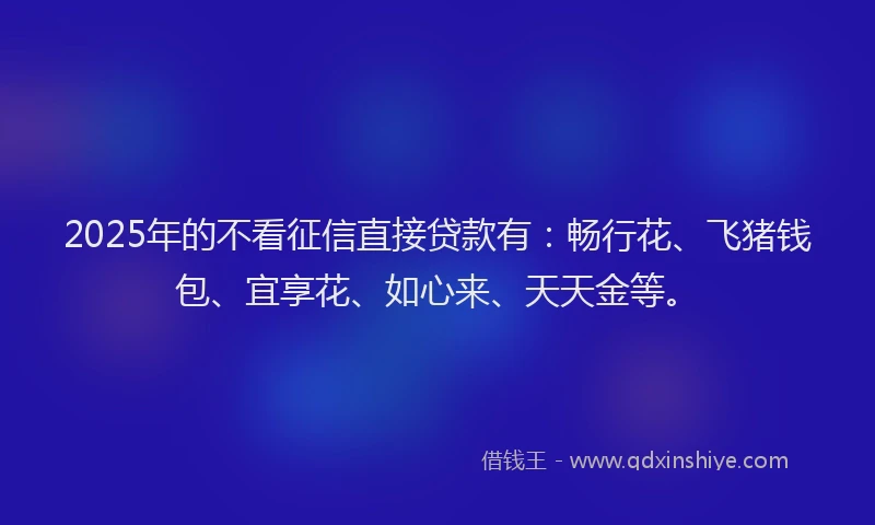 2025年的不看征信直接贷款有：畅行花、飞猪钱包、宜享花、如心来、天天金等。