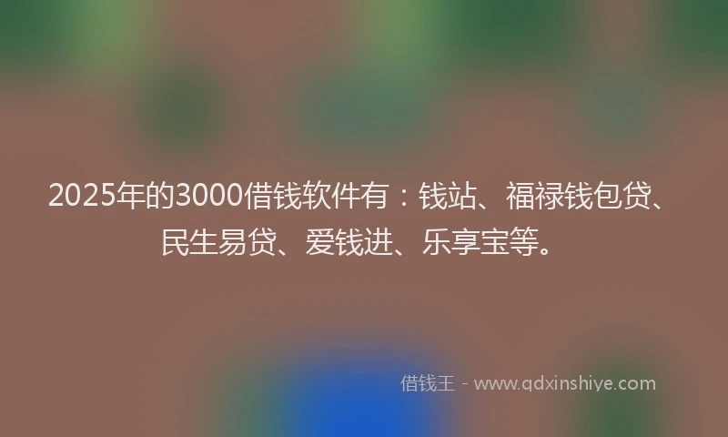 2025年的3000借钱软件有：钱站、福禄钱包贷、民生易贷、爱钱进、乐享宝等。