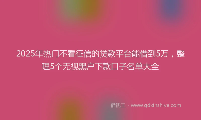 2025年热门不看征信的贷款平台能借到5万，整理5个无视黑户下款口子名单大全