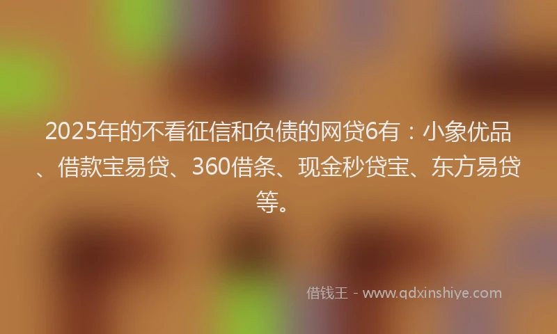 2025年的不看征信和负债的网贷6有：小象优品、借款宝易贷、360借条、现金秒贷宝、东方易贷等。