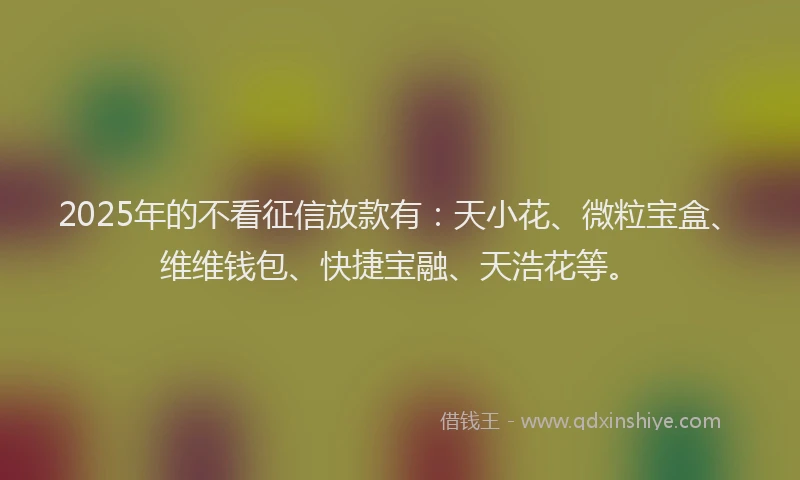 2025年的不看征信放款有：天小花、微粒宝盒、维维钱包、快捷宝融、天浩花等。