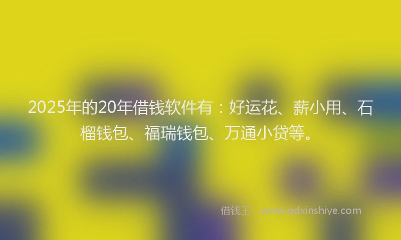2025年的20年借钱软件有：好运花、薪小用、石榴钱包、福瑞钱包、万通小贷等。