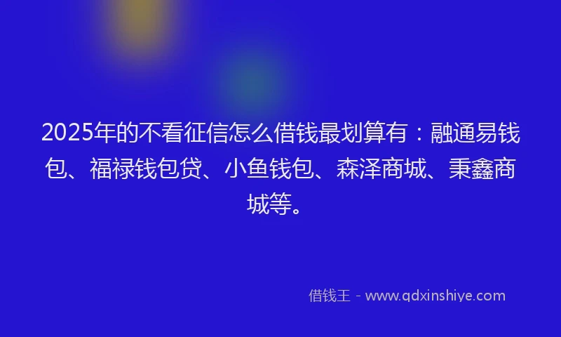 2025年的不看征信怎么借钱最划算有：融通易钱包、福禄钱包贷、小鱼钱包、森泽商城、秉鑫商城等。