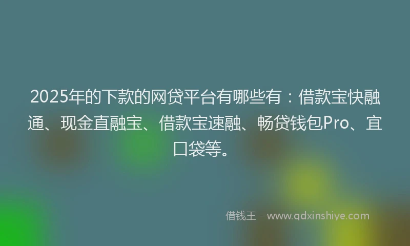 2025年的下款的网贷平台有哪些有：借款宝快融通、现金直融宝、借款宝速融、畅贷钱包Pro、宜口袋等。