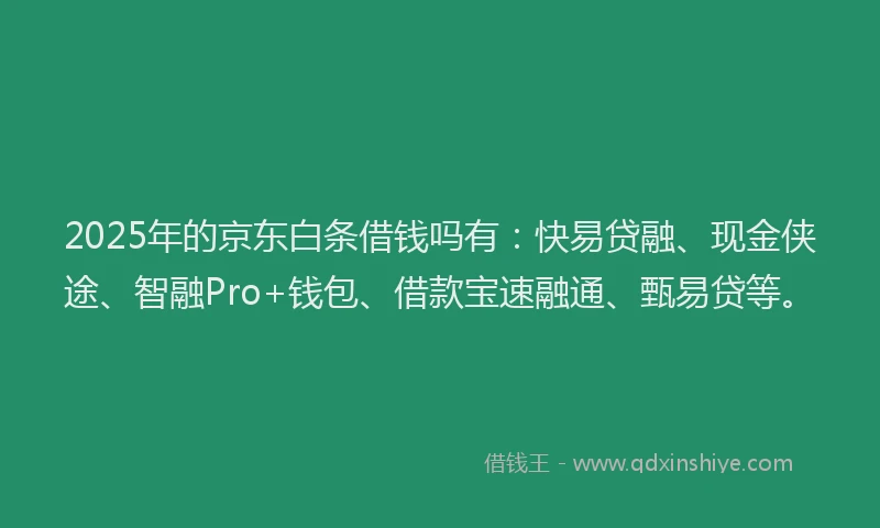 2025年的京东白条借钱吗有：快易贷融、现金侠途、智融Pro+钱包、借款宝速融通、甄易贷等。