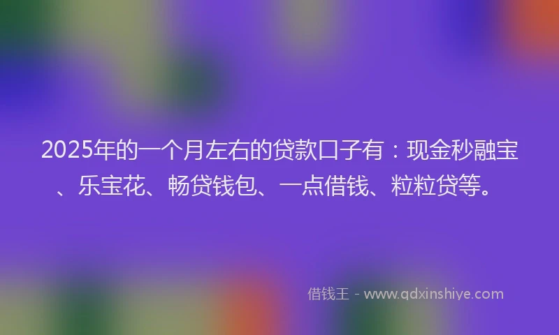 2025年的一个月左右的贷款口子有：现金秒融宝、乐宝花、畅贷钱包、一点借钱、粒粒贷等。
