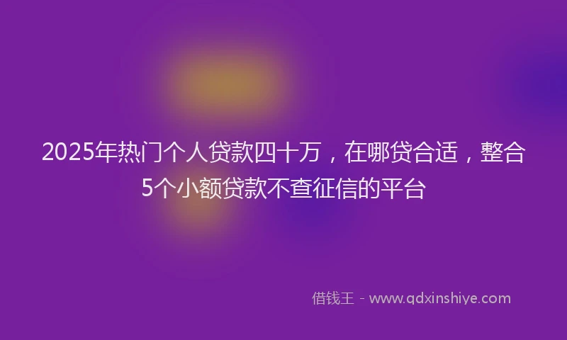 2025年热门个人贷款四十万，在哪贷合适，整合5个小额贷款不查征信的平台
